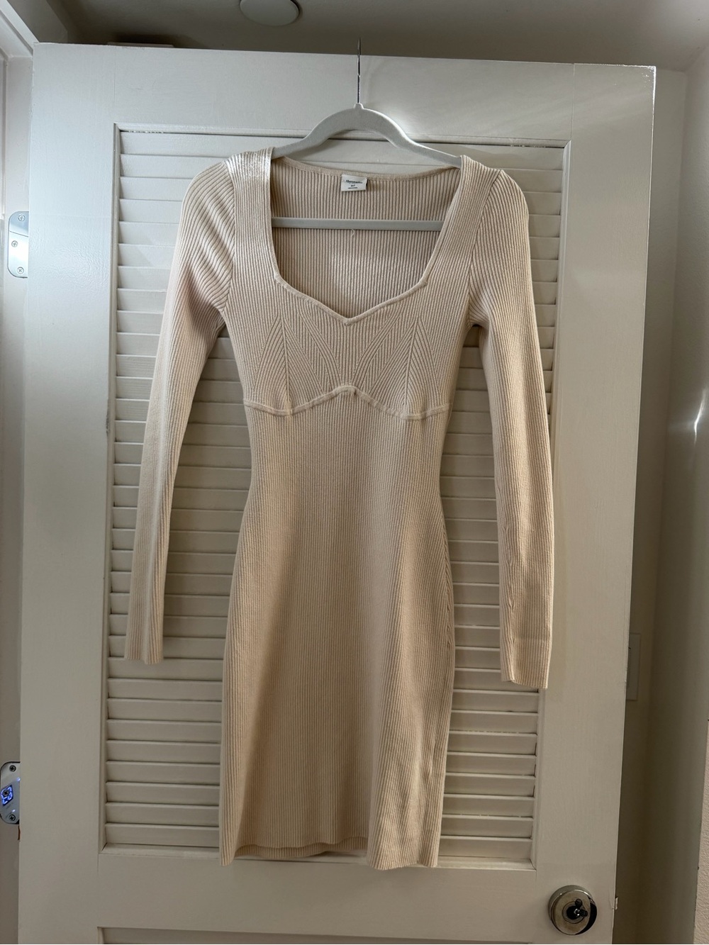 Abercrombie & Fitch Cream Ribbed sweetheart corset Long-Sleeve Knit Dress